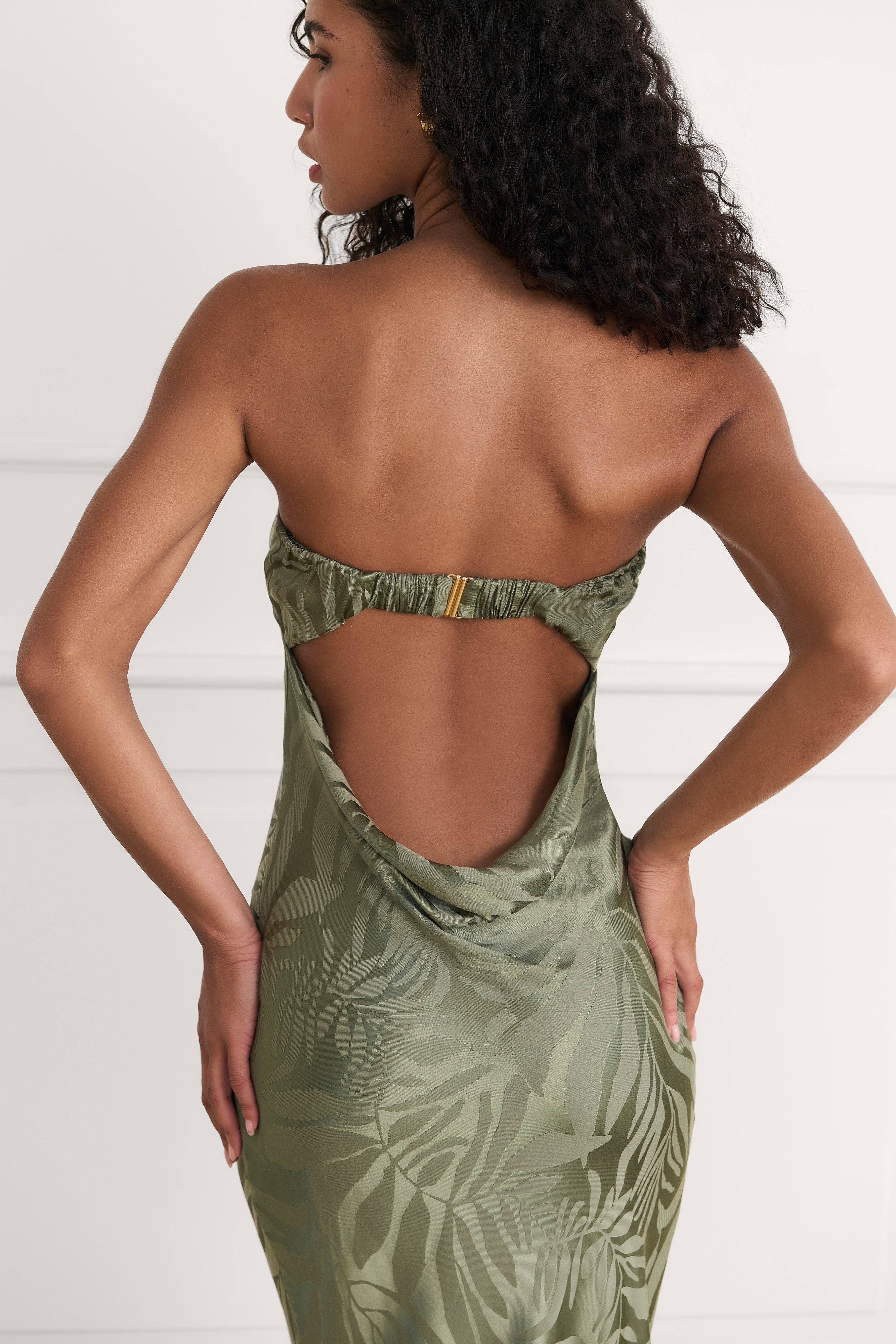 Vestido Creta jacquard verde caqui