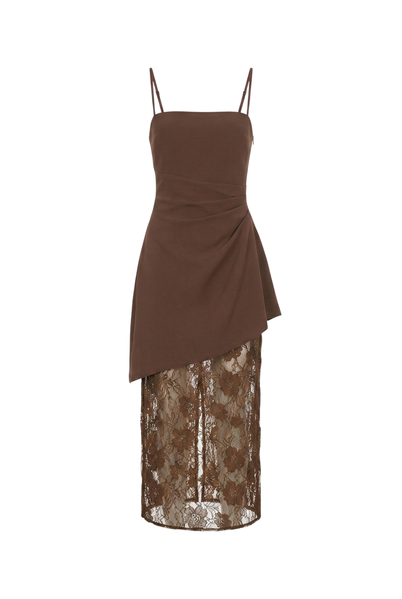 Theia dress in mocha brown